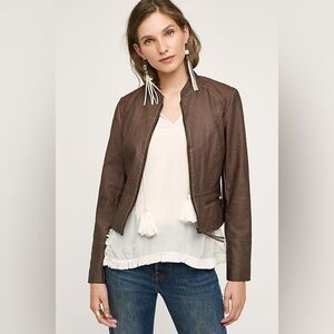 HEI HEI Chocolate Brown Leather Moto Jacket